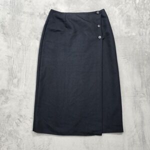 Vintage Penbrooke Lane Skirt Women M/L Black Wrap Midi Button Office Preppy Goth